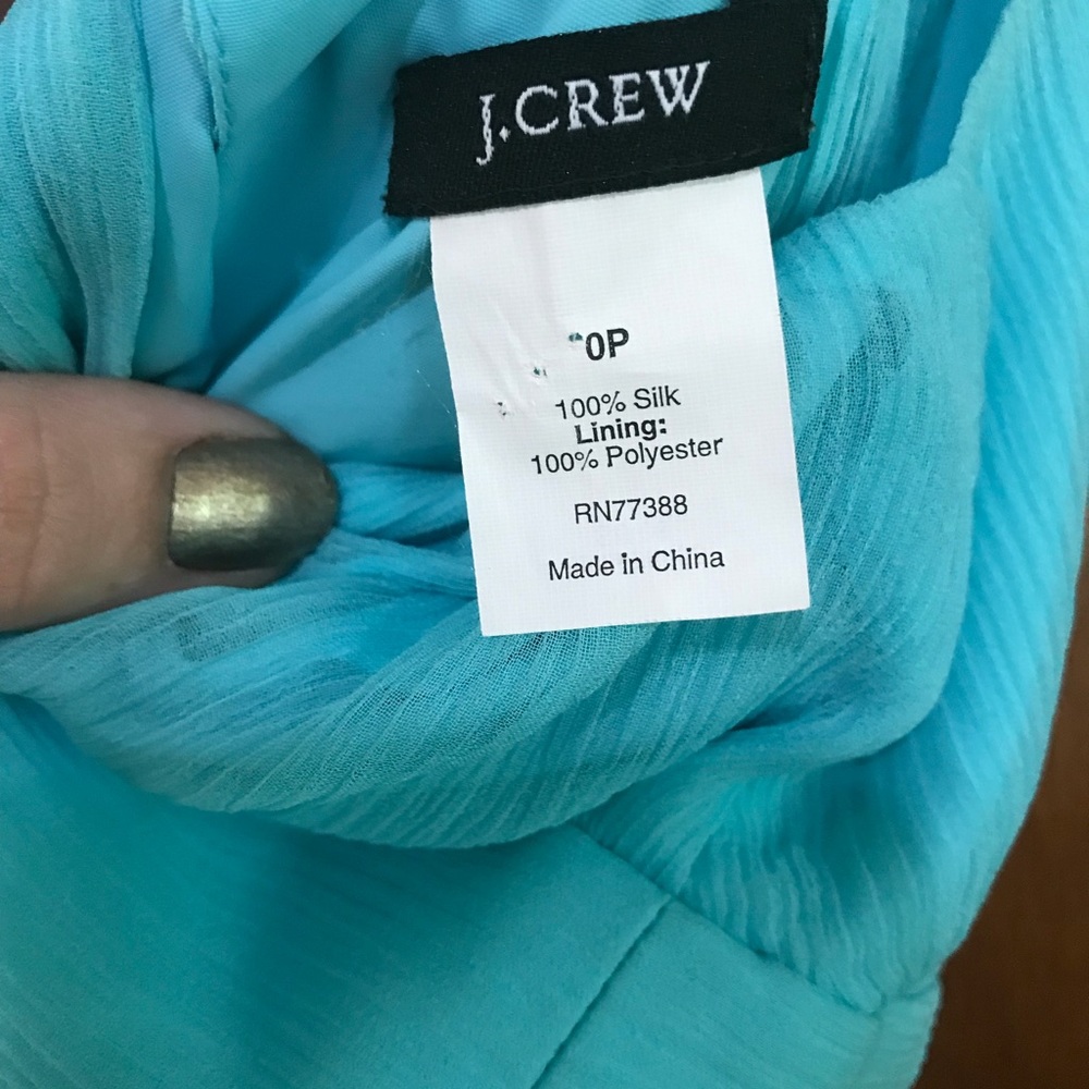 J. Crew Turquoise VNeck Dress 100% Silk 0P Petite - Picture 5 of 5